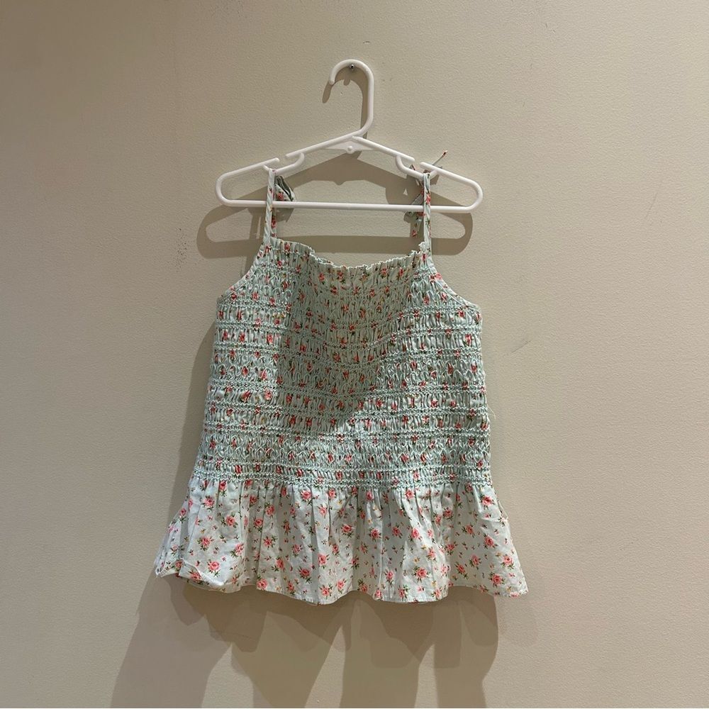 Polo Ralph Lauren Girls (12) Pale Blue Aqua Pink Floral Ruffle Top